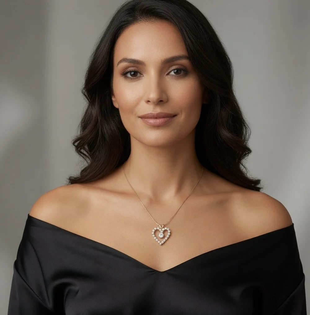 Vintage 14K Gold Plated White Crystal Heart Pendant Chain Necklace NIB